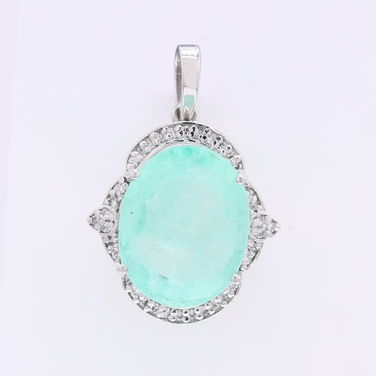 6.62 Ct Oval Mixed Cut Natural Emerald 950 Platinum Pendant