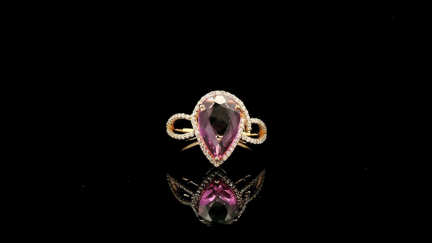 2.44 Ct Pear Lab Grown Pink Sapphire 14K Gold Ring