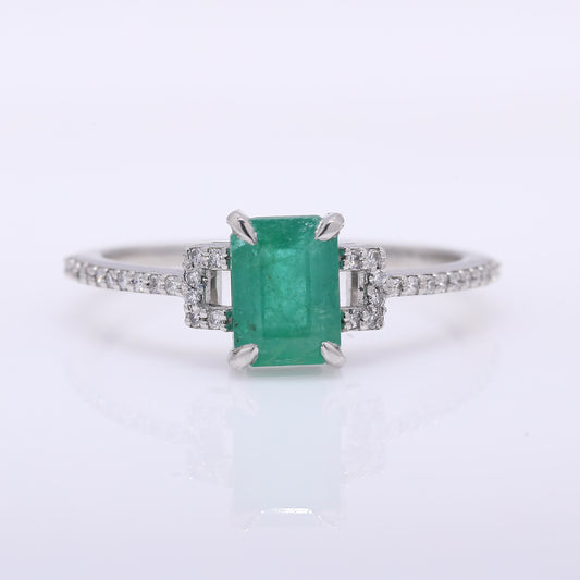 1.18 Ct Octagon Step Cut Natural Emerald 950 Platinum Ring