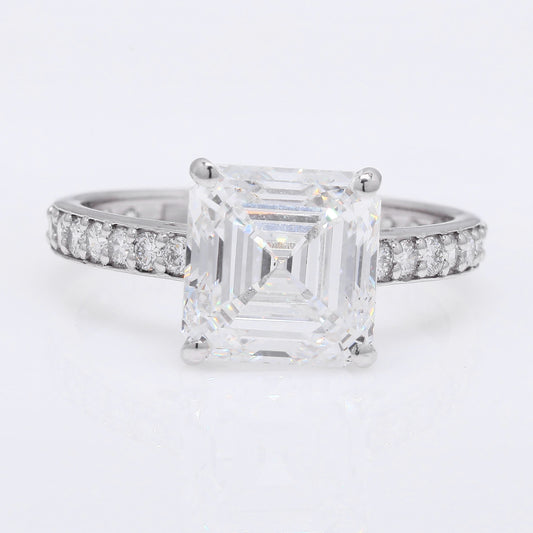 4.53 Ct Square Emerald Cut Lab Grown Diamond 950 Platinum Ring