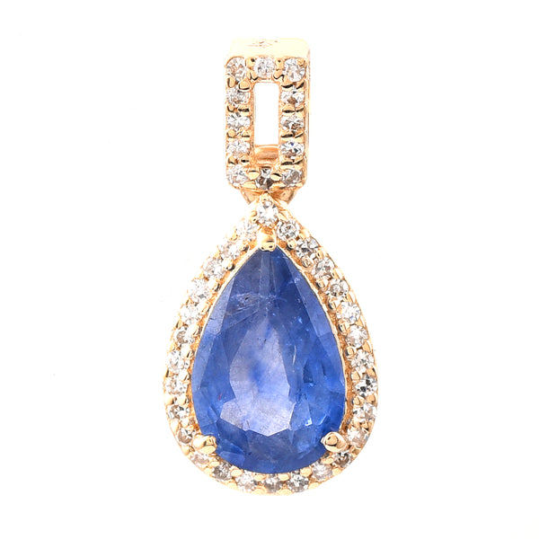 1.40 Ct Pear Mixed Cut Natural Sapphire 14K Gold Pendant