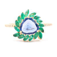 1.52 Ct Triangle Mixed Cut Natural Sapphire 14K Gold Ring