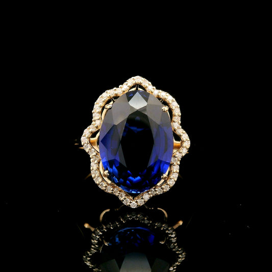 7.63 Ct Oval Mixed Cut Lab Grown Sapphire 14K Gold Ring