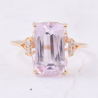 6.56 Ct Cushion Natural Kunzite 14K Gold Ring