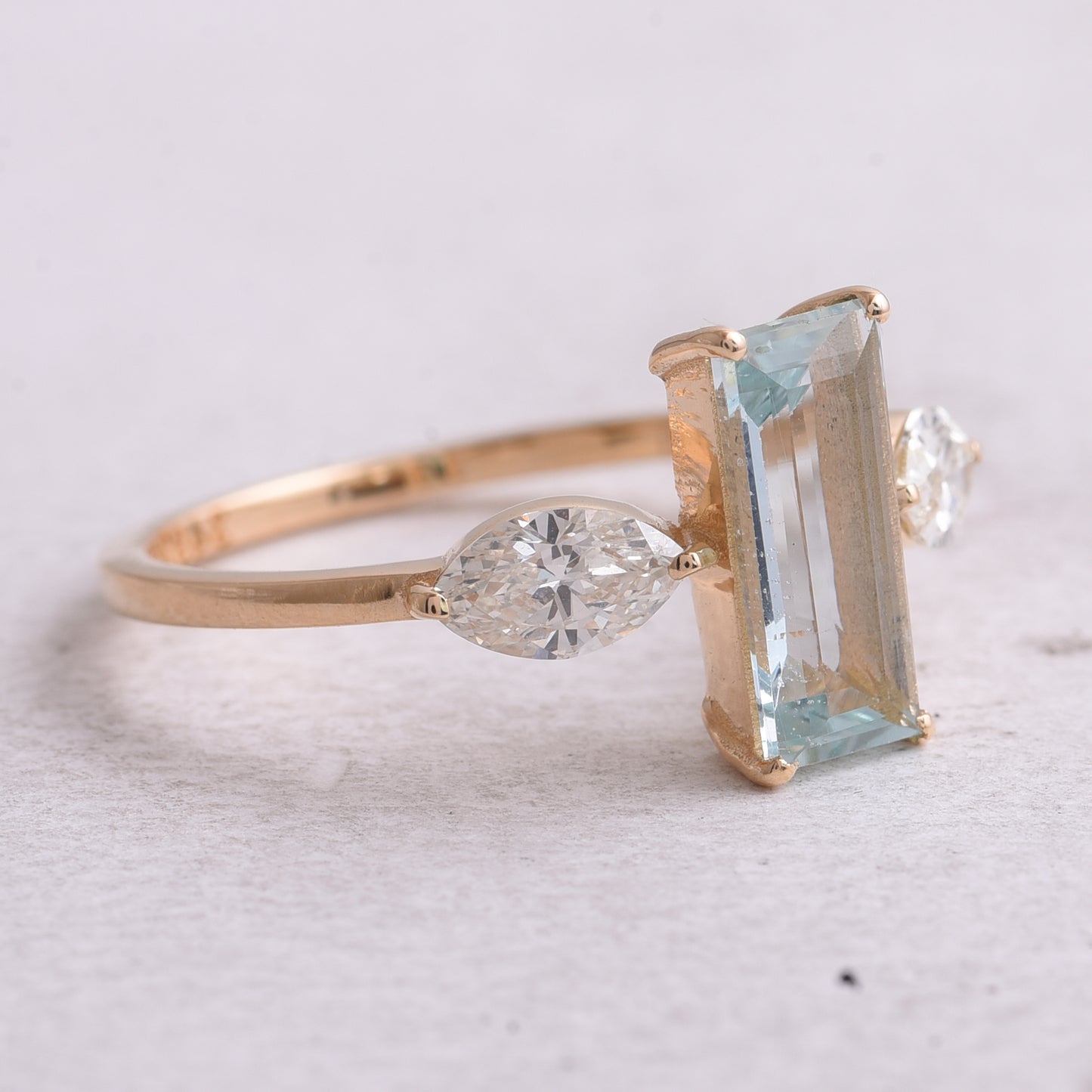 1.66 Ct Rectangle Step Cut Natural Aquamarine 14K Gold Ring