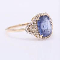 2.43 Ct Cushion Mixed Cut Natural Sapphire 14K Gold Ring