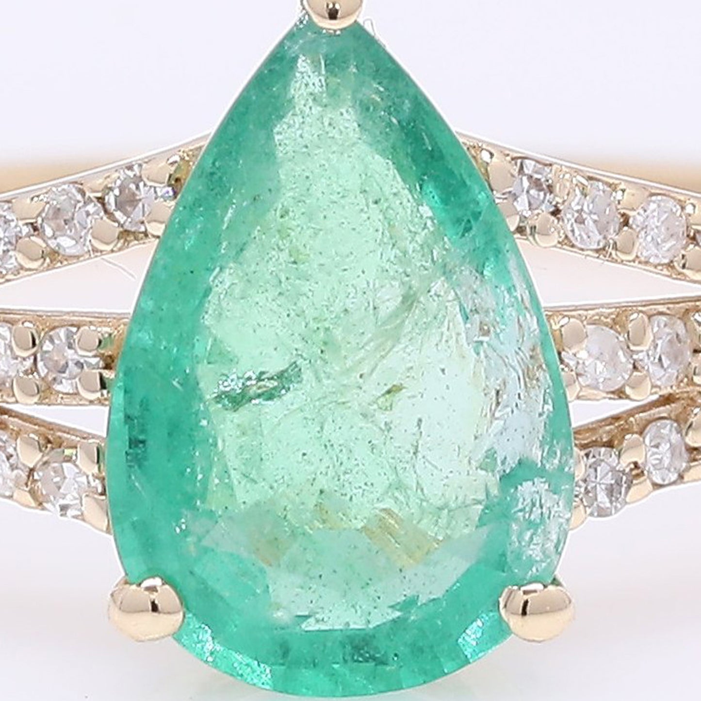 1.28 Ct Pear Mixed Cut Natural Emerald 14K Gold Ring