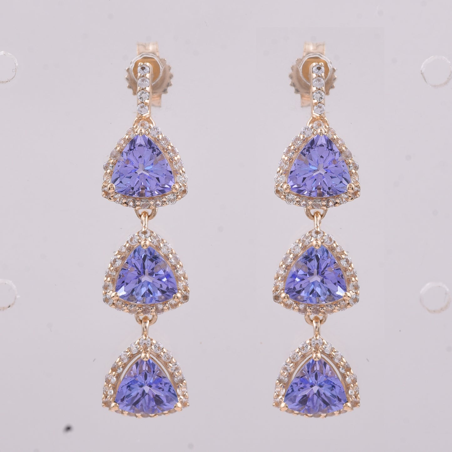 3.13 Ct Trillion Tanzanite 9K Gold Earrings