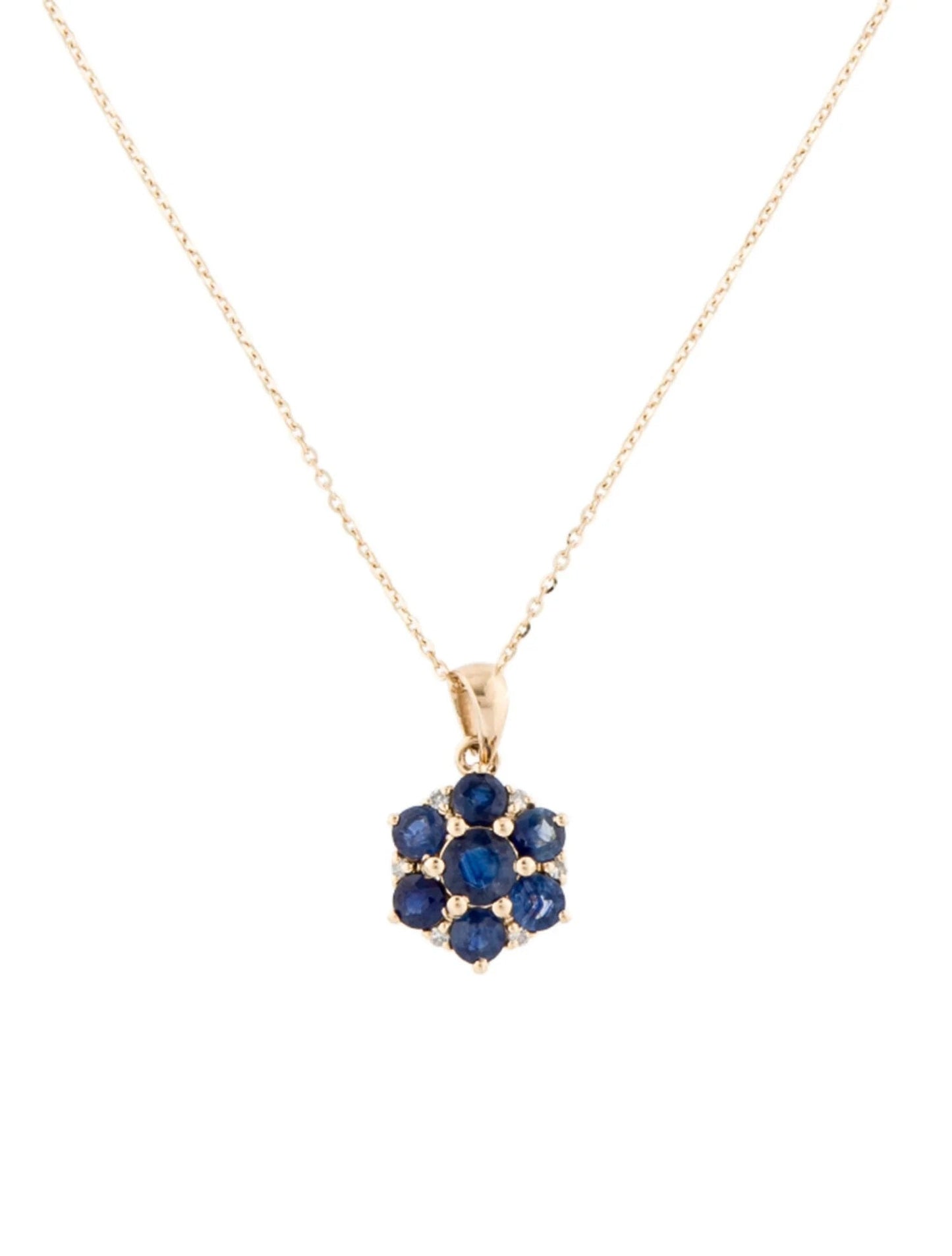 14K Sapphire Flower Pendant Necklace