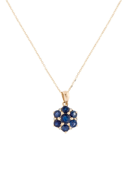 14K Sapphire Flower Pendant Necklace