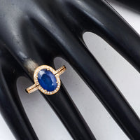 2.97 Ct Oval Mixed Cut Natural Sapphire 14K Gold Ring