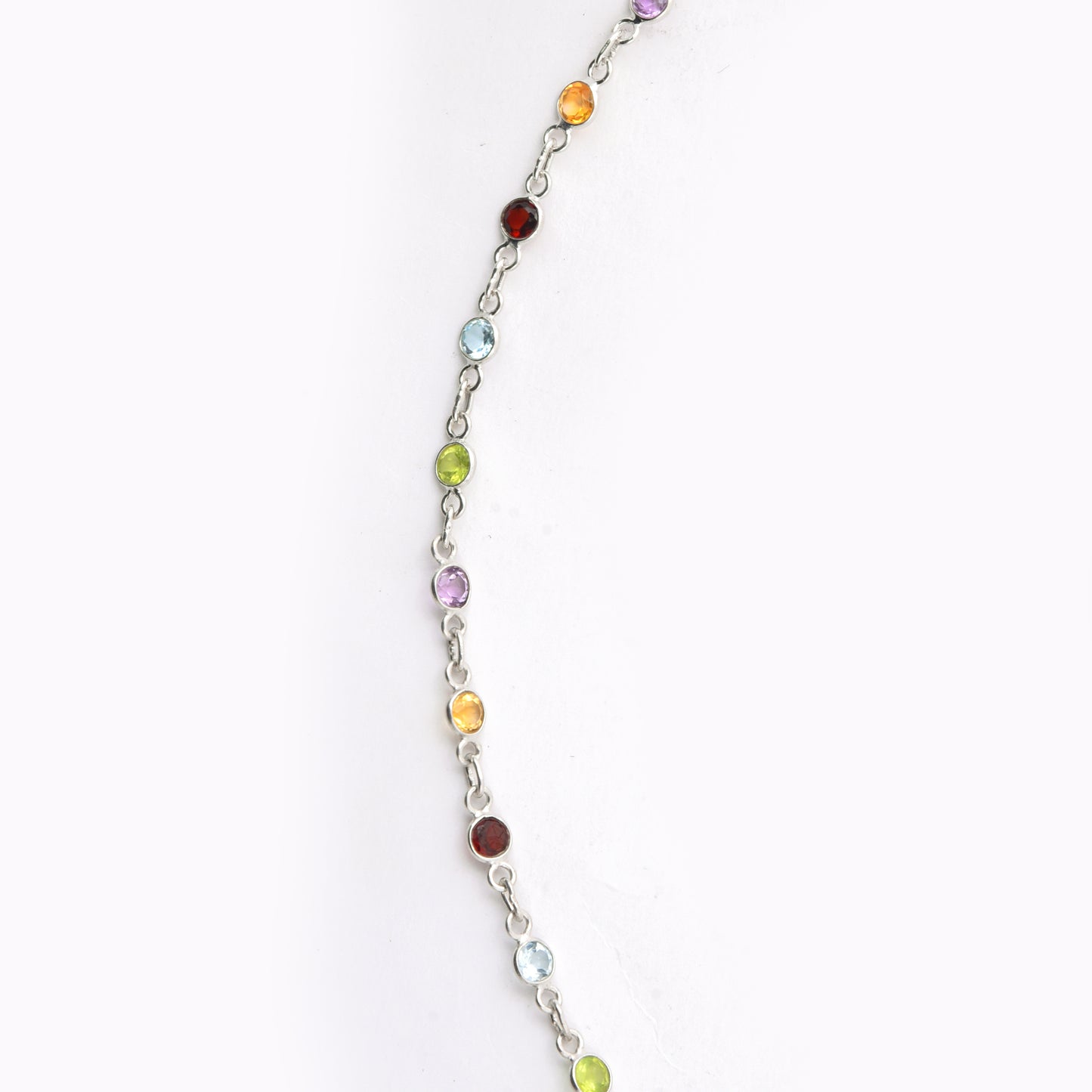 11.45 Ct Round Garnet, Peridot, Blue Topaz, Citrine, Amethyst 925 Sterling Silver Necklace