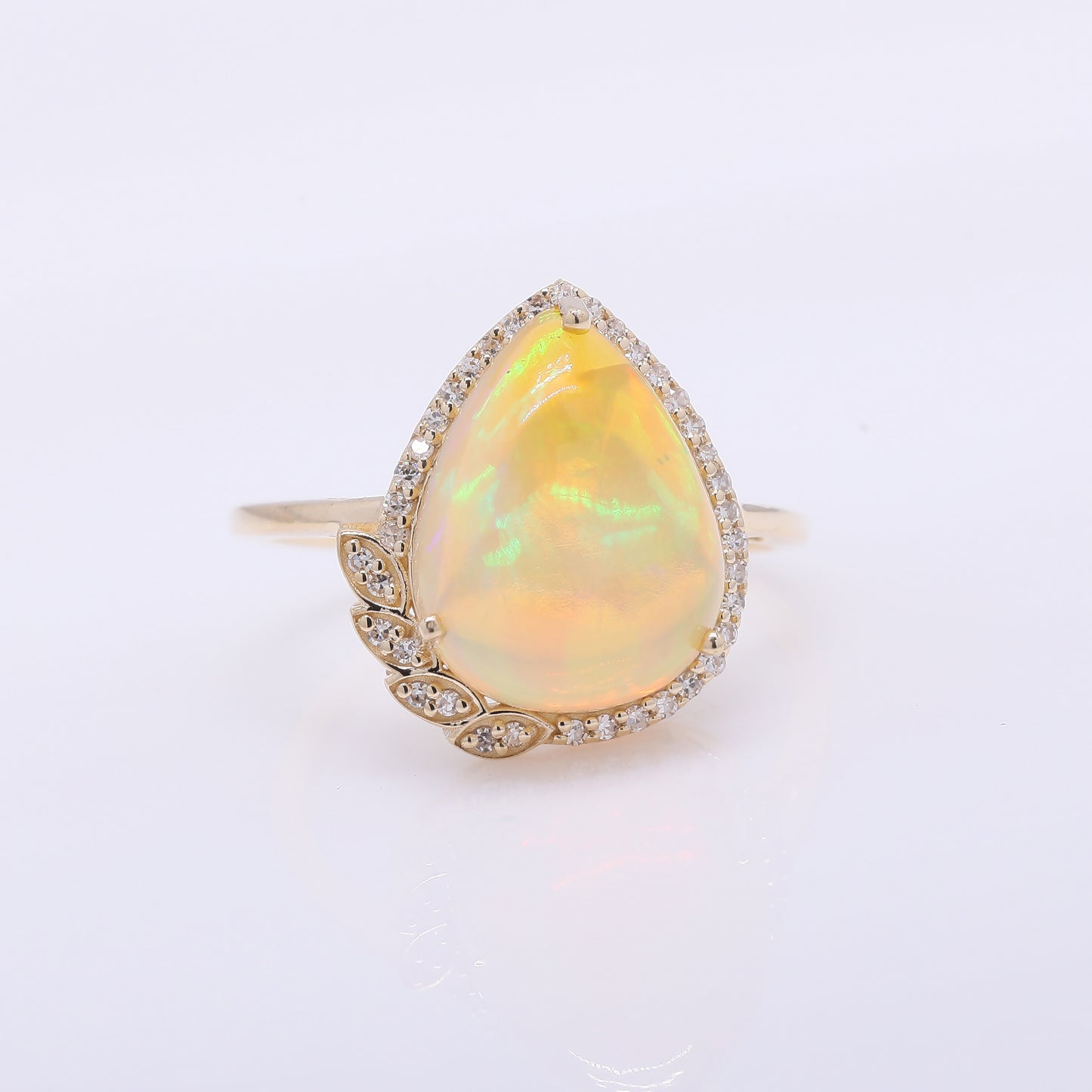 4.22 Ct Pear Cabochon Cut Natural Opal 14K Gold Ring