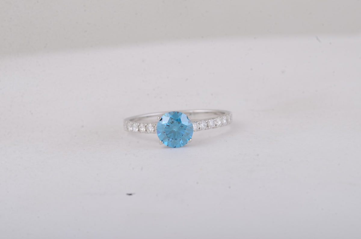 1.39 Carats Blue Lab Grown Diamond 14K Gold Ring