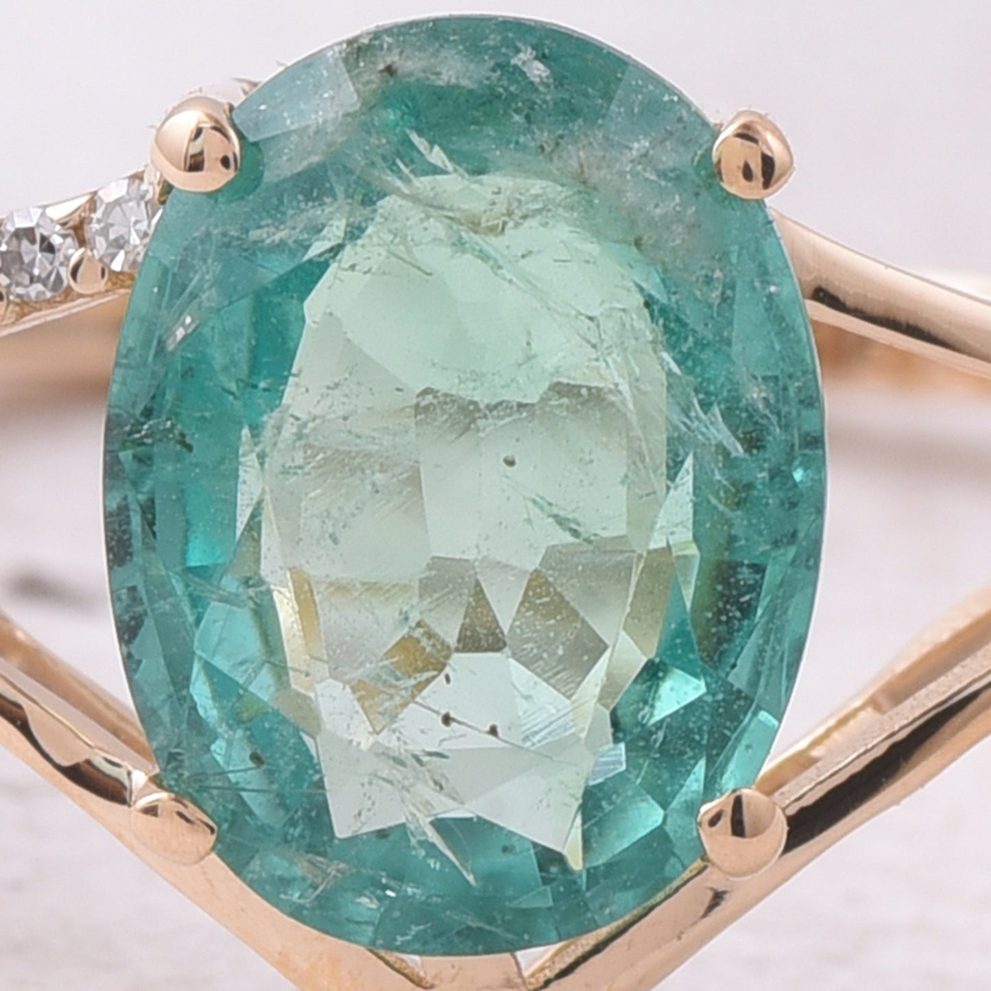 1.65 Ct Oval Mixed Cut Natural Emerald 14K Gold Ring