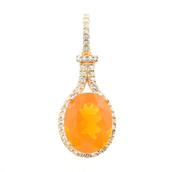 1.75 Ct Oval Mixed Cut Natural Fire Opal 14K Gold Pendant