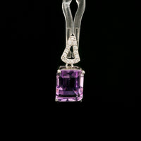 3.44 Ct Octagon Amethyst, White Zircon 925 Sterling Silver Pendant