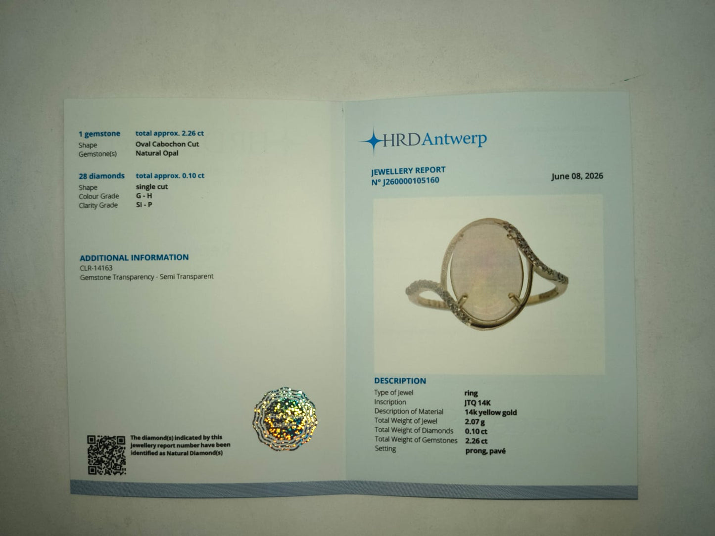 2.36 Ct Oval Cabochon Cut Natural Opal 14K Gold Ring