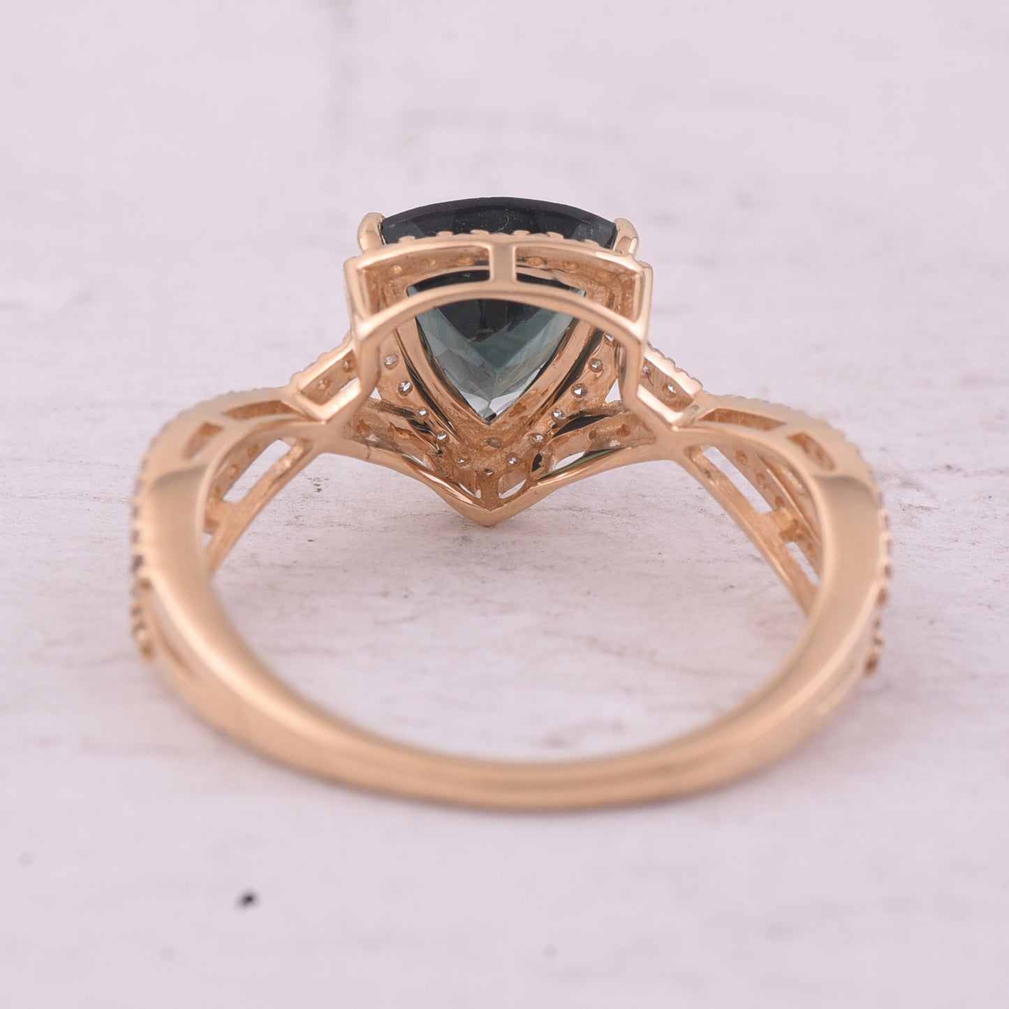 1.70 Ct Triangle Mixed Cut Natural Green Tourmaline 14K Gold Ring