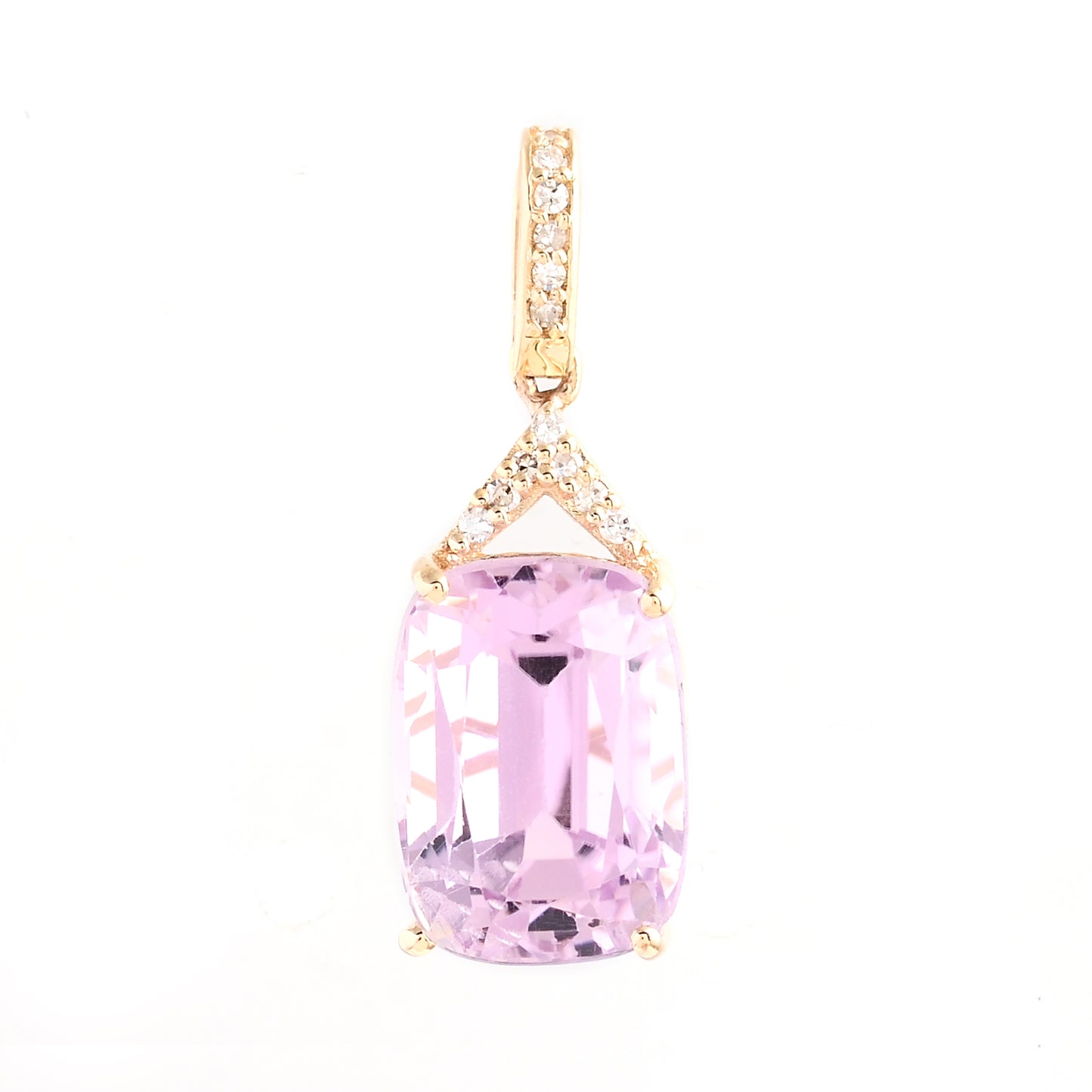6.08 Ct Rectangular Cushion Mixed Cut Kunzite 14K Gold Pendant