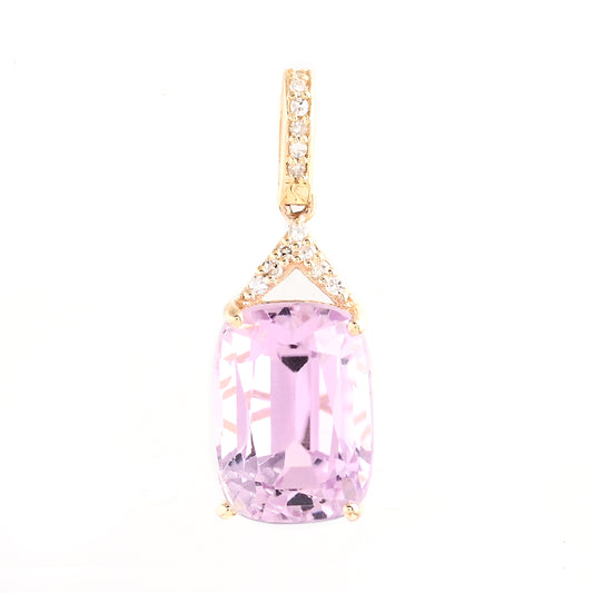 6.08 Ct Rectangular Cushion Mixed Cut Kunzite 14K Gold Pendant