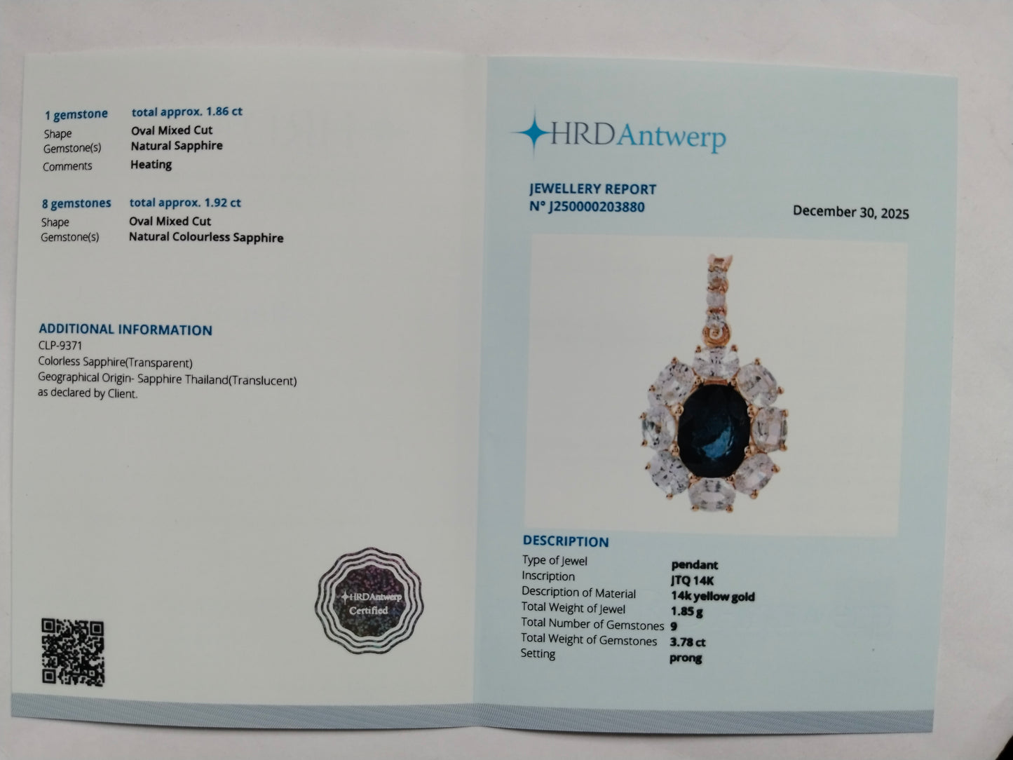 3.78 Ct Oval Mixed Cut Natural Sapphire 14K Gold Pendant
