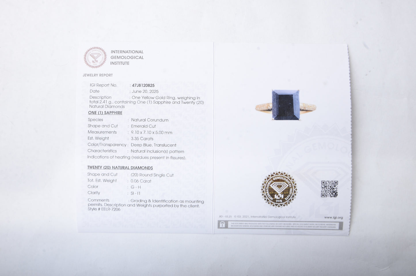 3.41 Ct Emerald Cut Natural Corundum Sapphire 14K Gold Ring