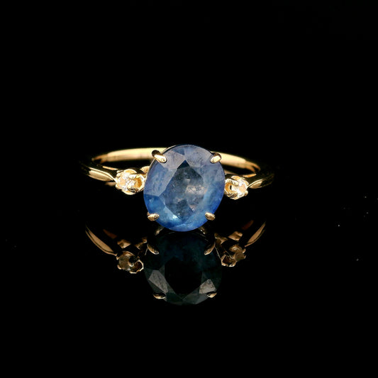 2.27 Ct Oval Mixed Cut Natural Corundum Sapphire 14K Gold Ring