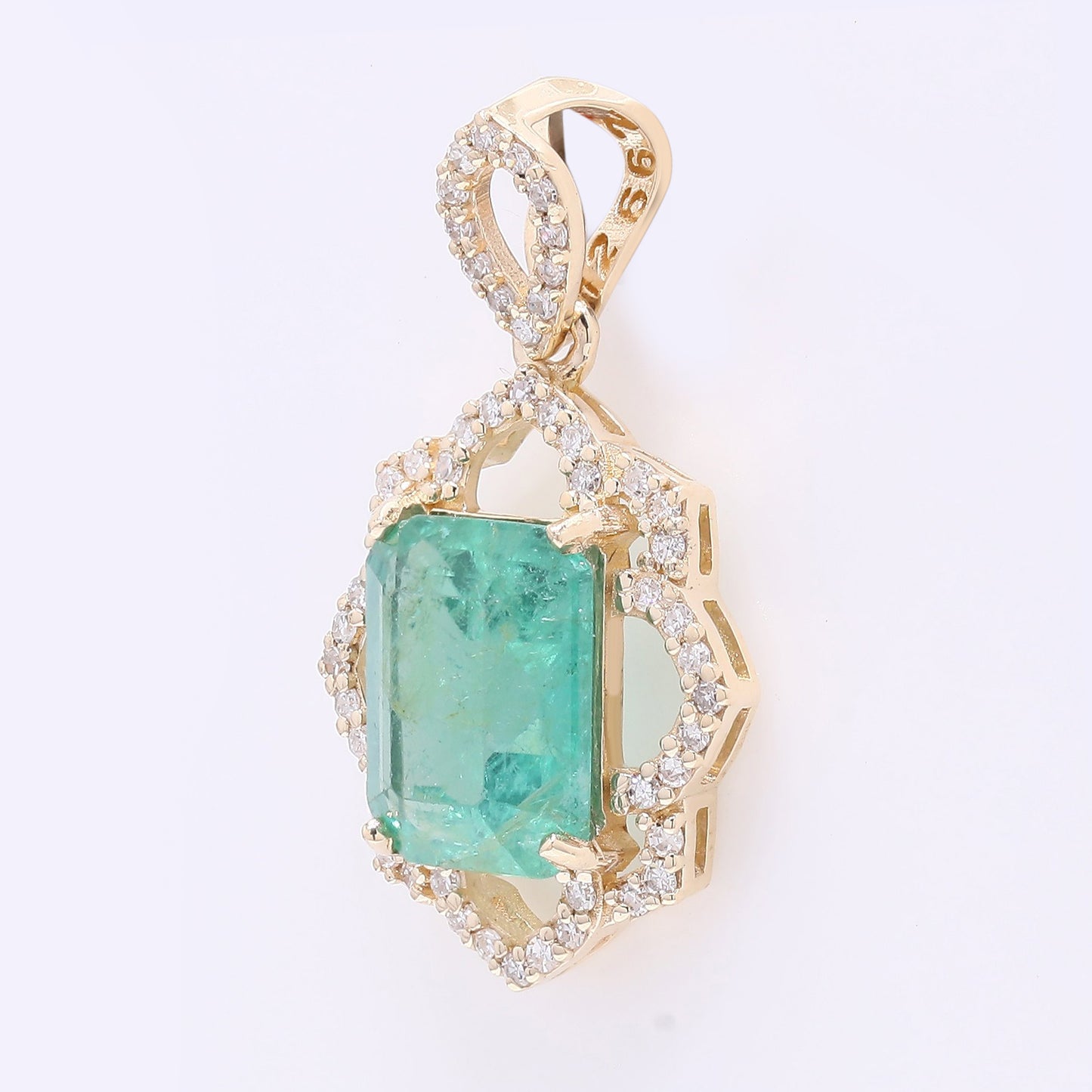 2.11 Ct Octagon Step Cut Natural Emerald 14K Gold Pendant