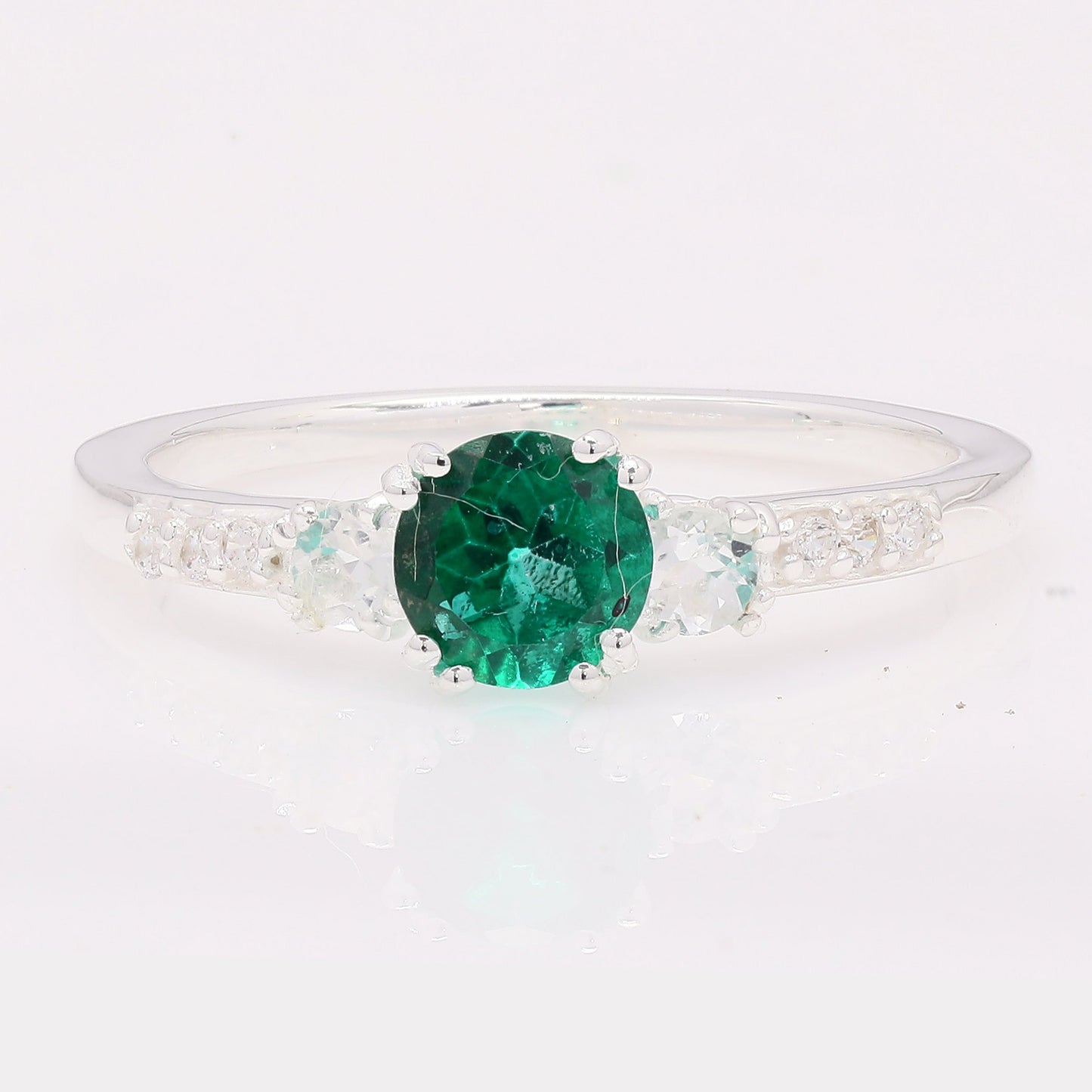 1.60 Ct Round Green Topaz 925 Silver Ring