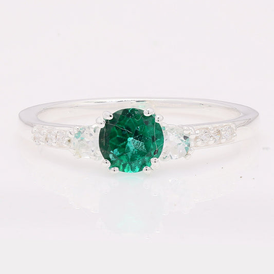 1.60 Ct Round Green Topaz 925 Silver Ring