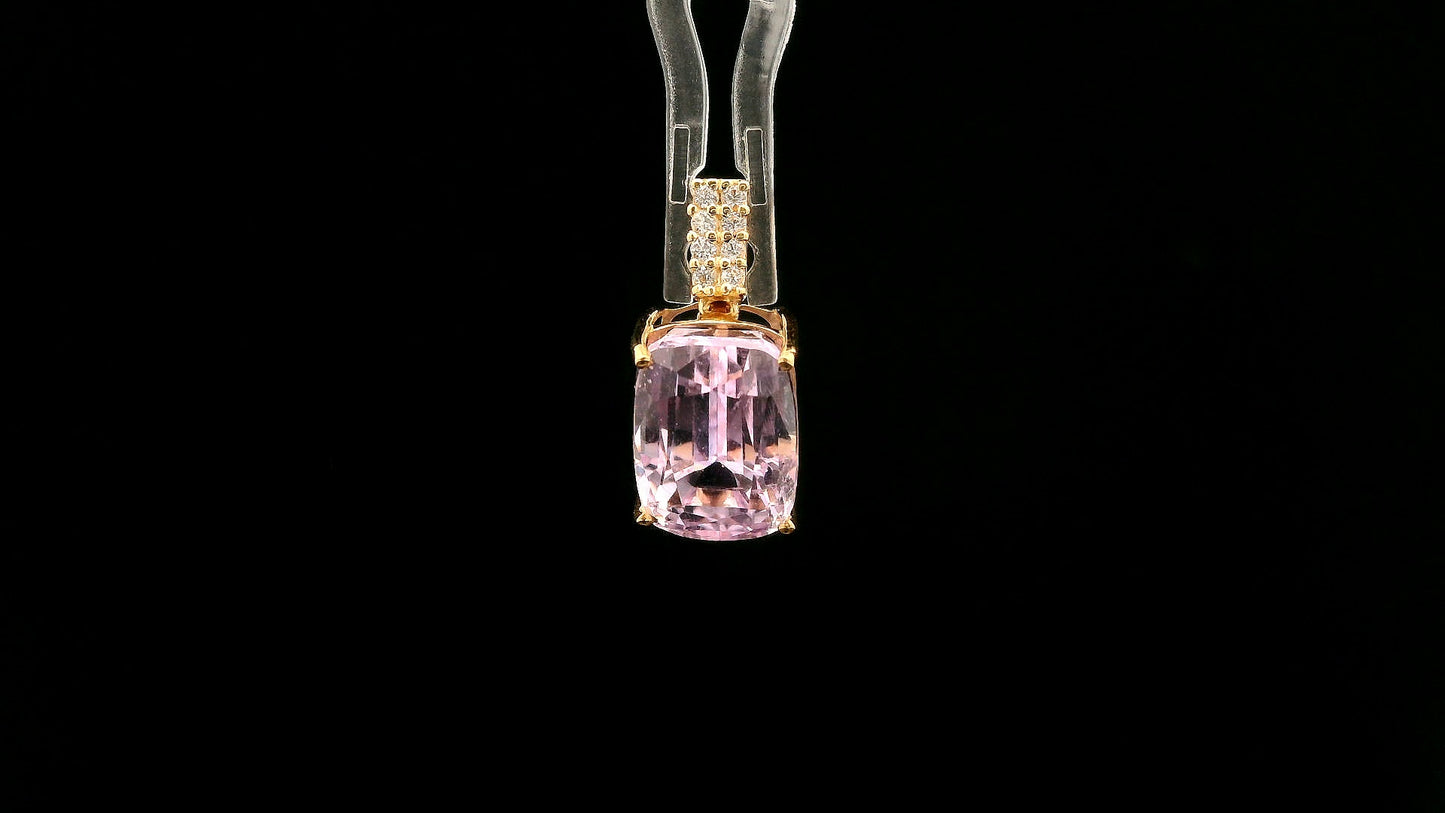 6.54 Ct Cushion Mixed Cut Natural Spodumene Kunzite 14K Gold Pendant