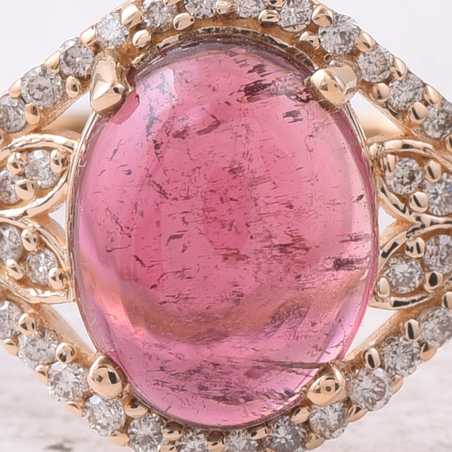 1.91 Ct Oval Cabochon Cut Natural Rubellite 14K Gold Ring