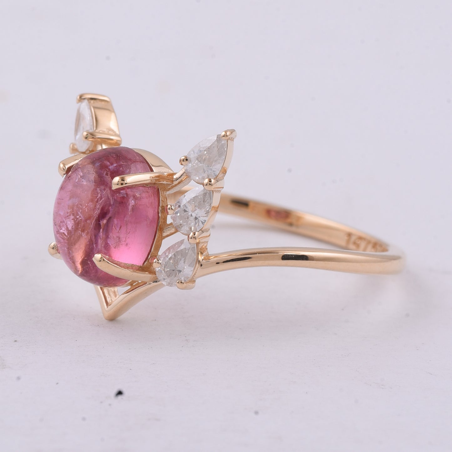 2.11 Ct Oval Cabochon Cut Natural Pink Tourmaline 14K Gold Ring