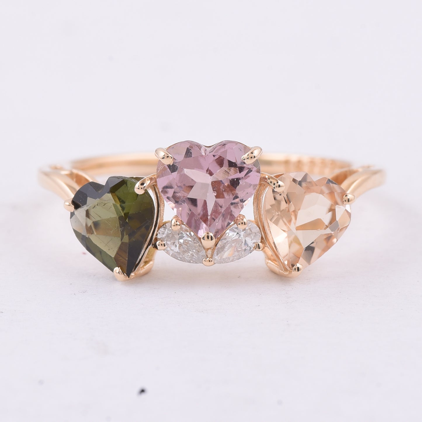 1.98 Ct Heart Natural Multi-Coloured Tourmaline 14K Gold Ring