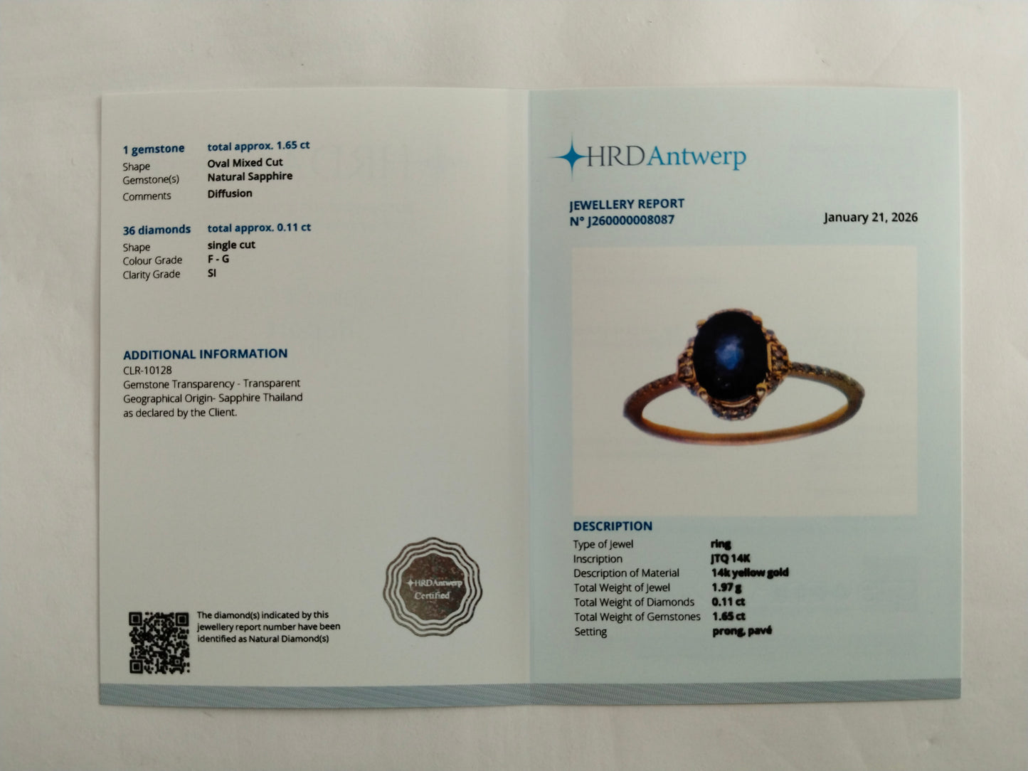 1.76 Ct Oval Mixed Cut Natural Sapphire 14K Gold Ring