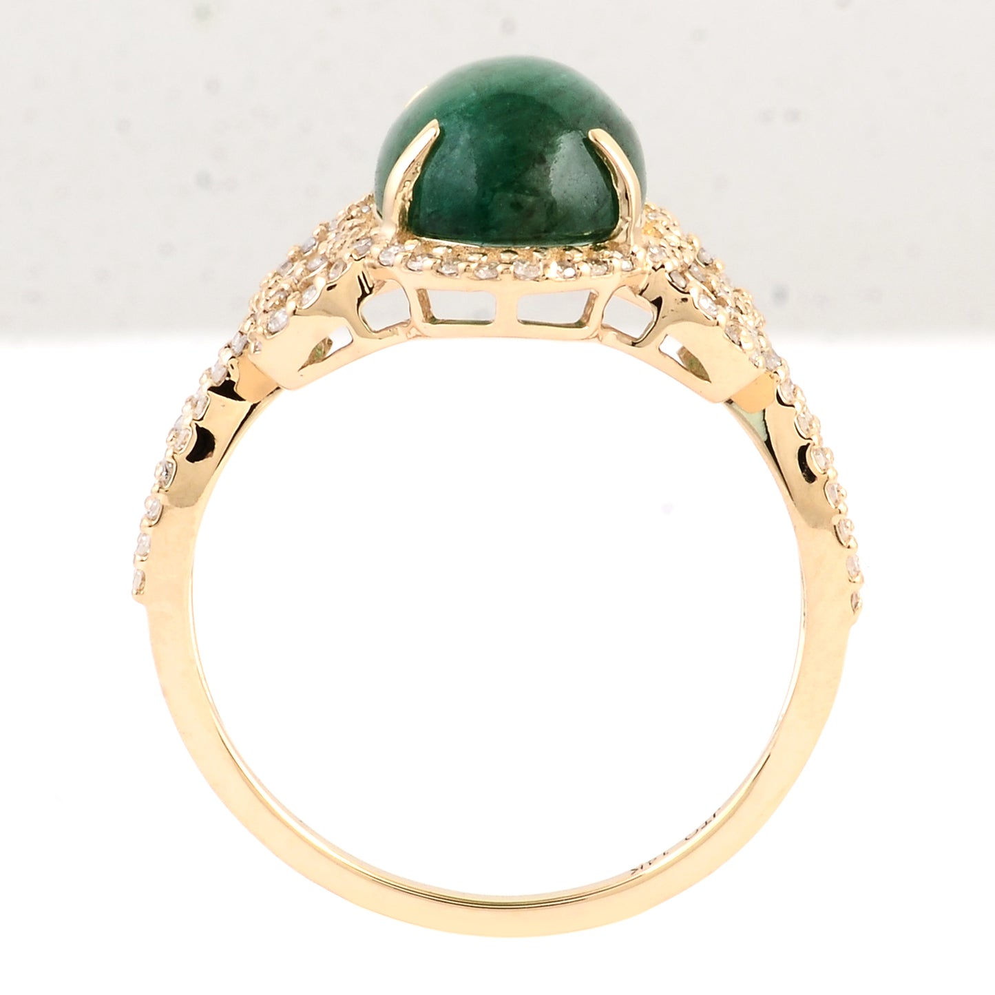3.45 Ct Oval Cabochon Natural Beryl Emerald 14K Gold Ring