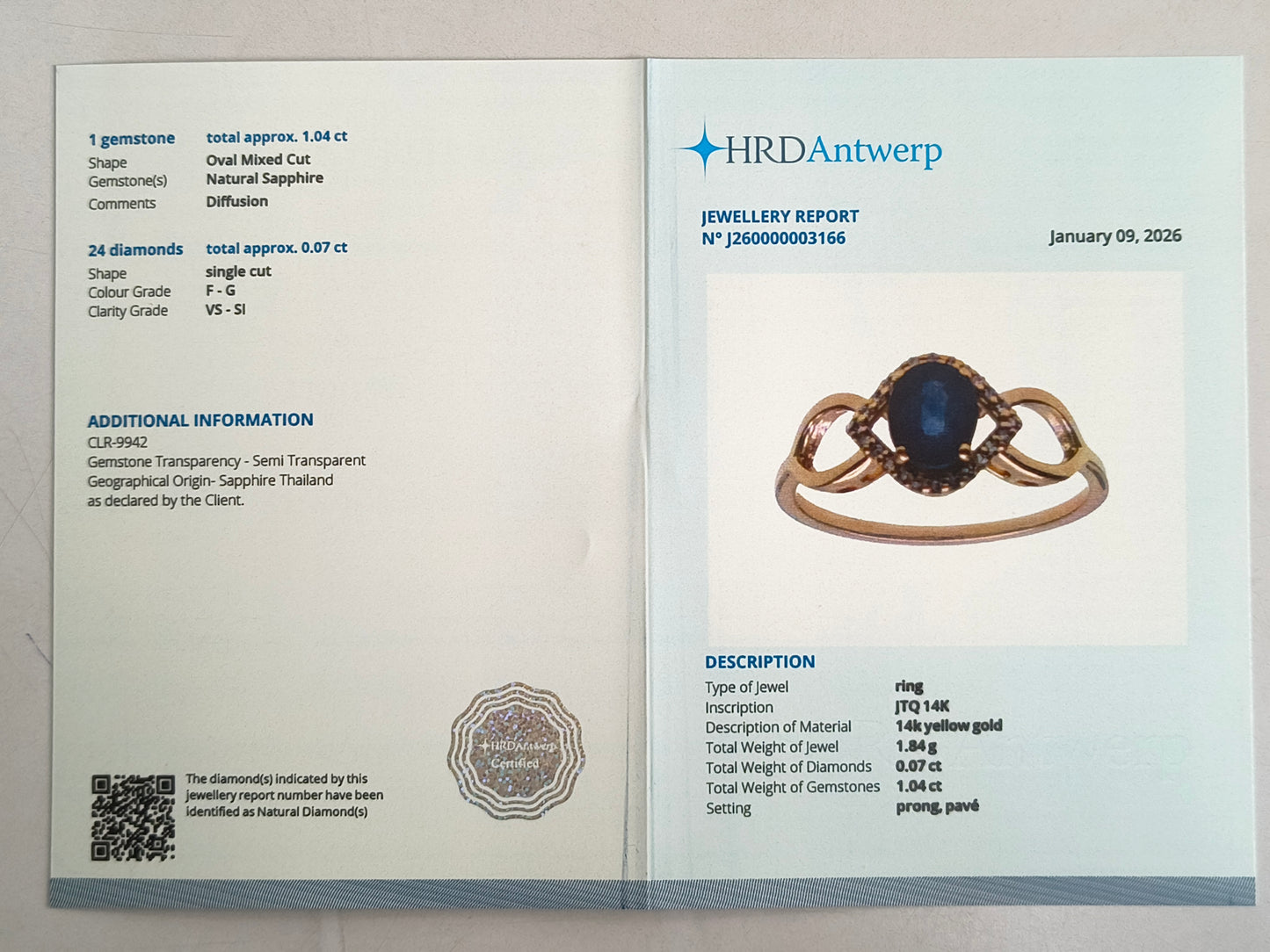 1.11 Ct Oval Mixed Cut Natural Sapphire 14K Gold Ring