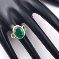 4.90 Ct Oval Mixed Cut Natural Emerald 14K Gold Ring