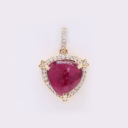 2.57 Ct Pear Cabochon Natural Rubellite 14K Gold Pendant