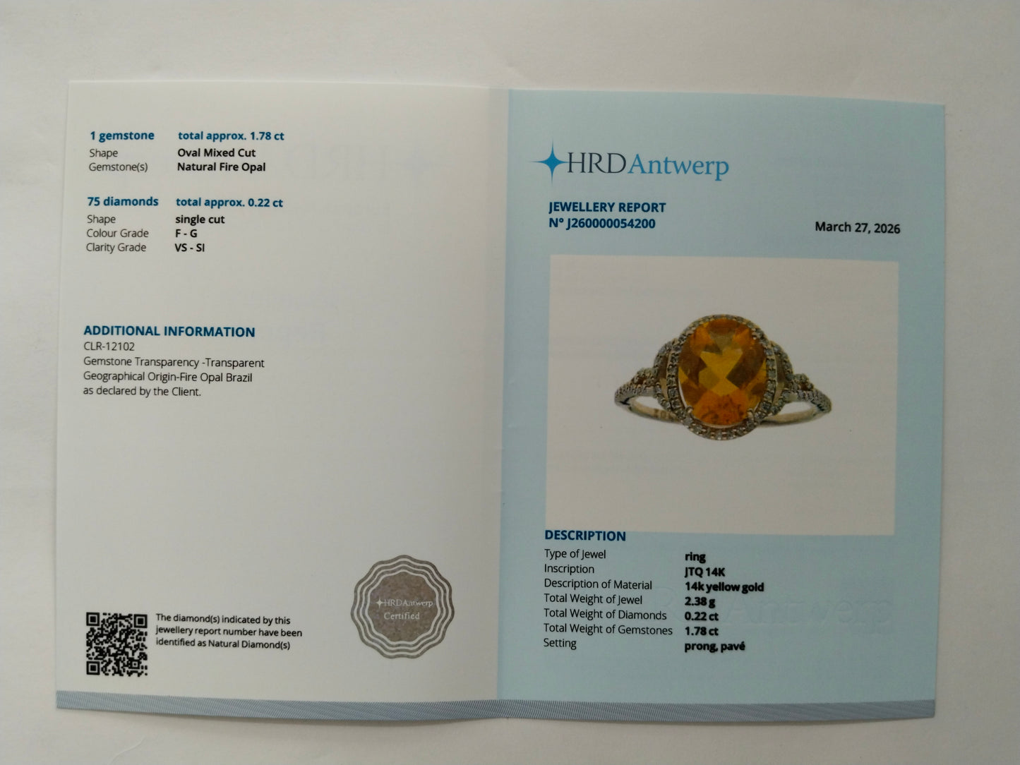 2.00 Ct Oval Mixed Cut Natural Fire Opal 14K Gold Ring