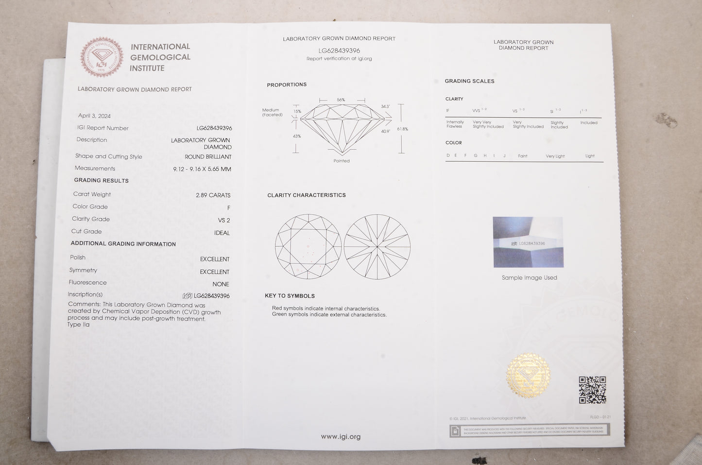 3.03 Carats Lab Grown Diamond 14K Gold Ring