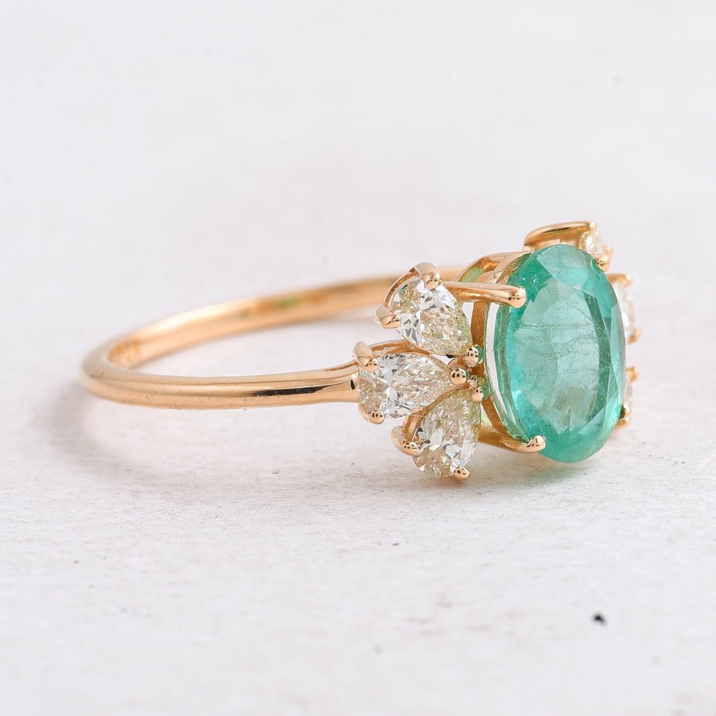 1.55 Ct Oval Mixed Cut Natural Emerald 14K Gold Ring