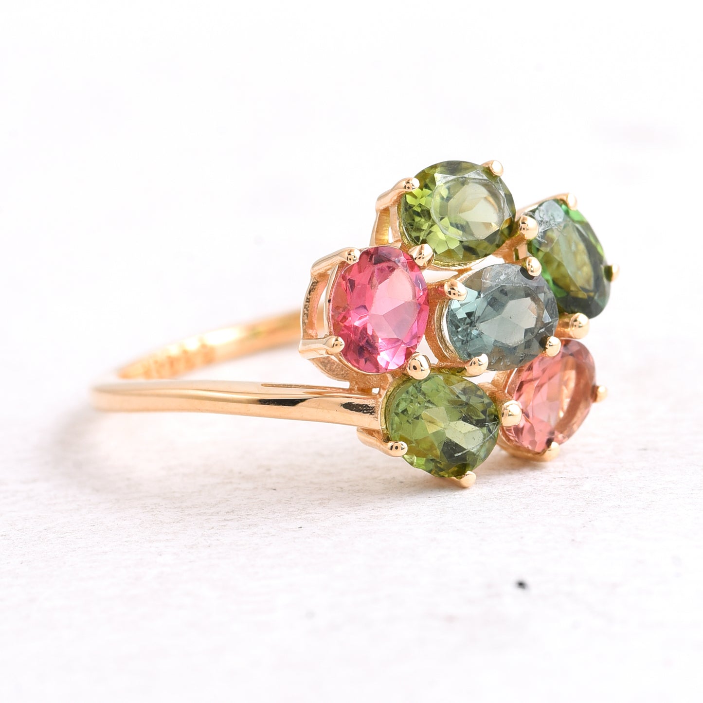 2.11 Ct Oval Mixed Cut Natural Multi-Coloured Tourmaline 14K Gold Ring