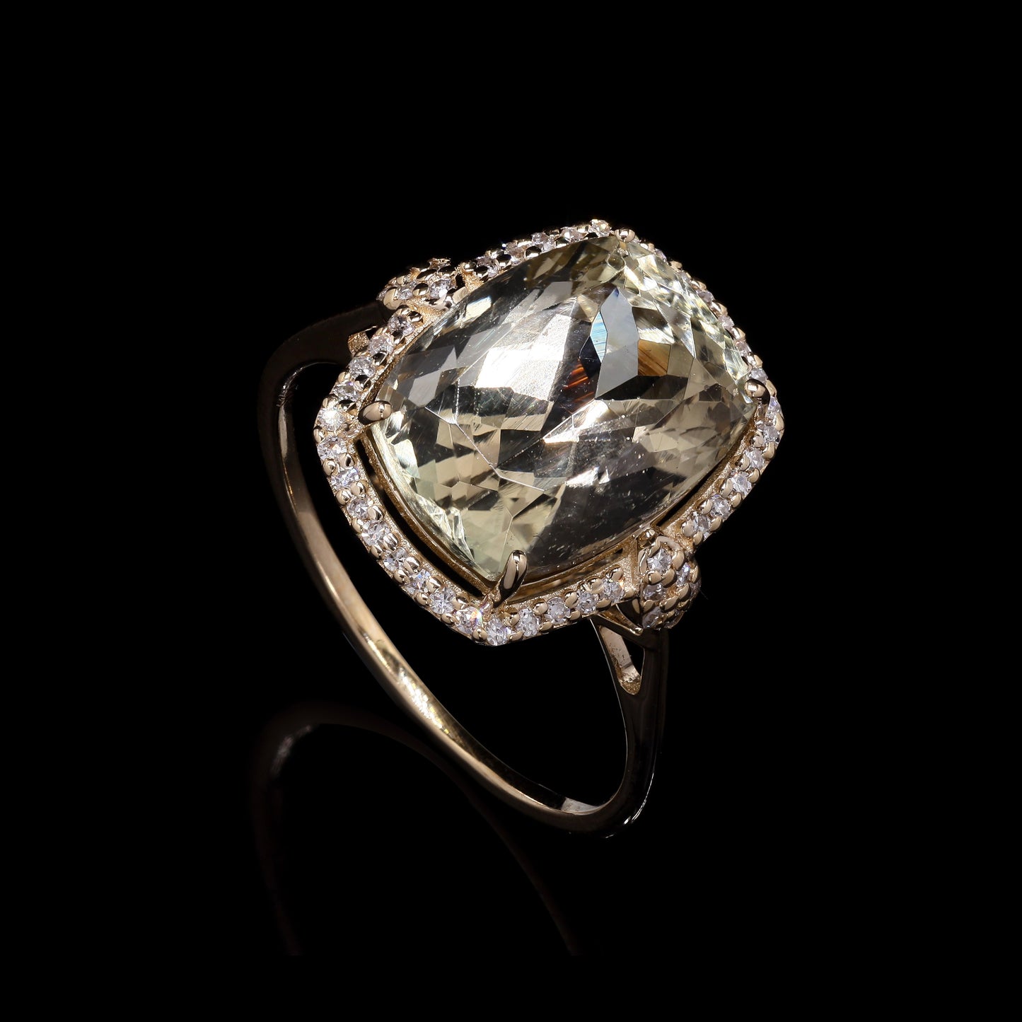 5.59 Ct Cushion Mixed Cut Natural Sunstone 14K Gold Ring