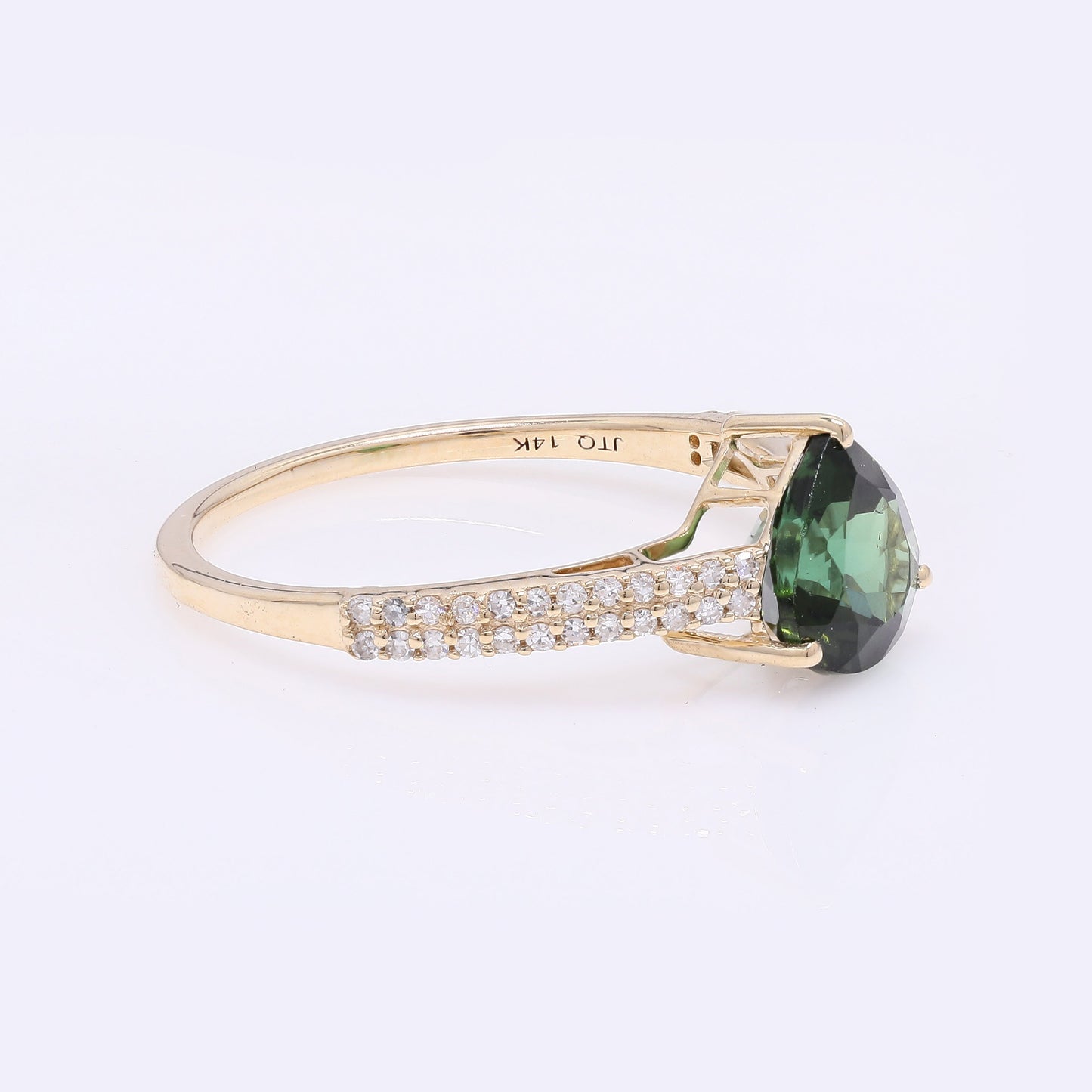 1.53 Ct Pear Mixed Cut Natural Tourmaline 14K Gold Ring