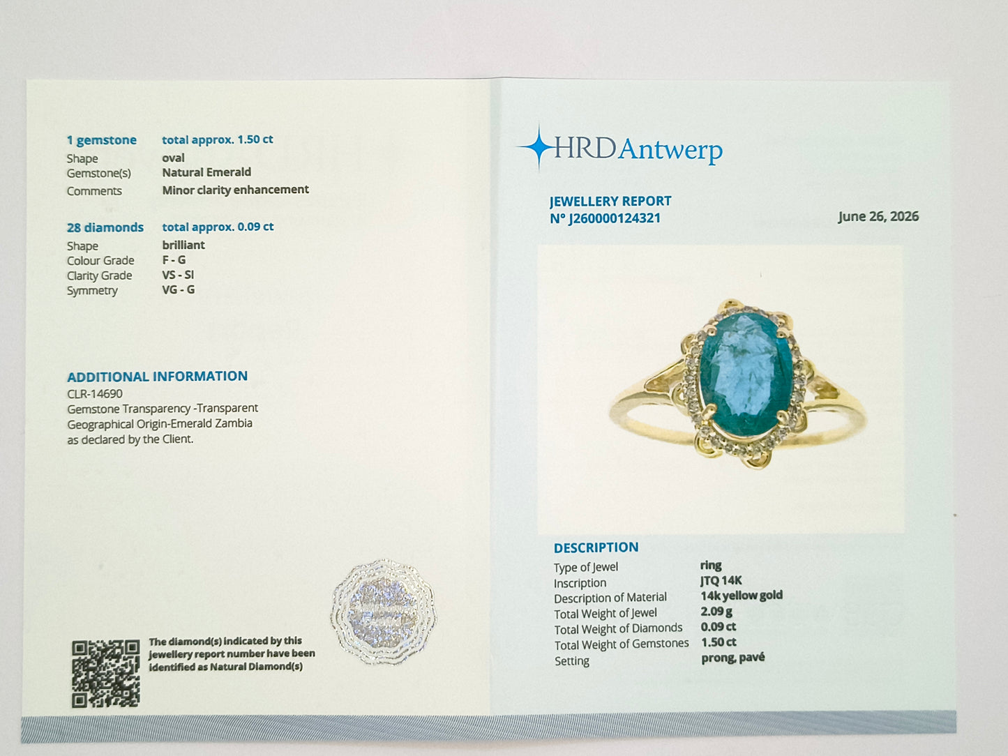 1.59 Ct Oval Natural Emerald 14K Gold Ring