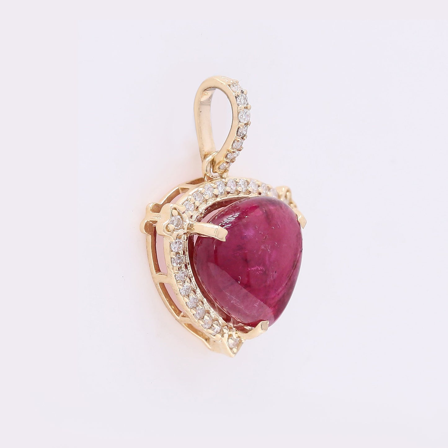 2.57 Ct Pear Cabochon Natural Rubellite 14K Gold Pendant