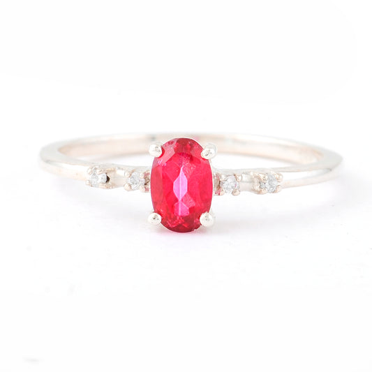 0.74 Ct Oval Pink Topaz, Cubic Zirconia, 925 Sterling Silver Ring