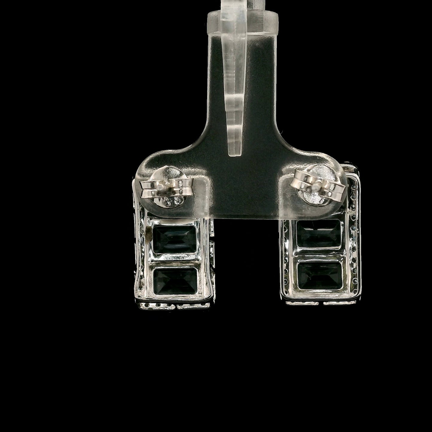 8.56 Ct Octagon Blue Topaz, White Zircon 925 Sterling Silver Earrings